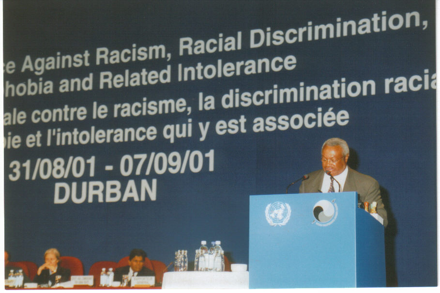 Mr. Silis Muhammad speaks before the plenary of the World Conference Against Racism