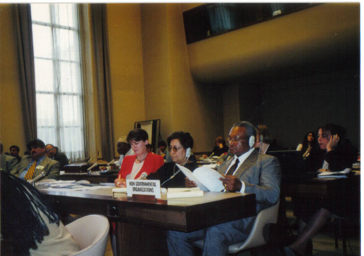 Mr. Silis Muhammad, Atty. Harriett AbuBakr Muhammad and Ida Hakim at the Working Group on Minorities in 1998